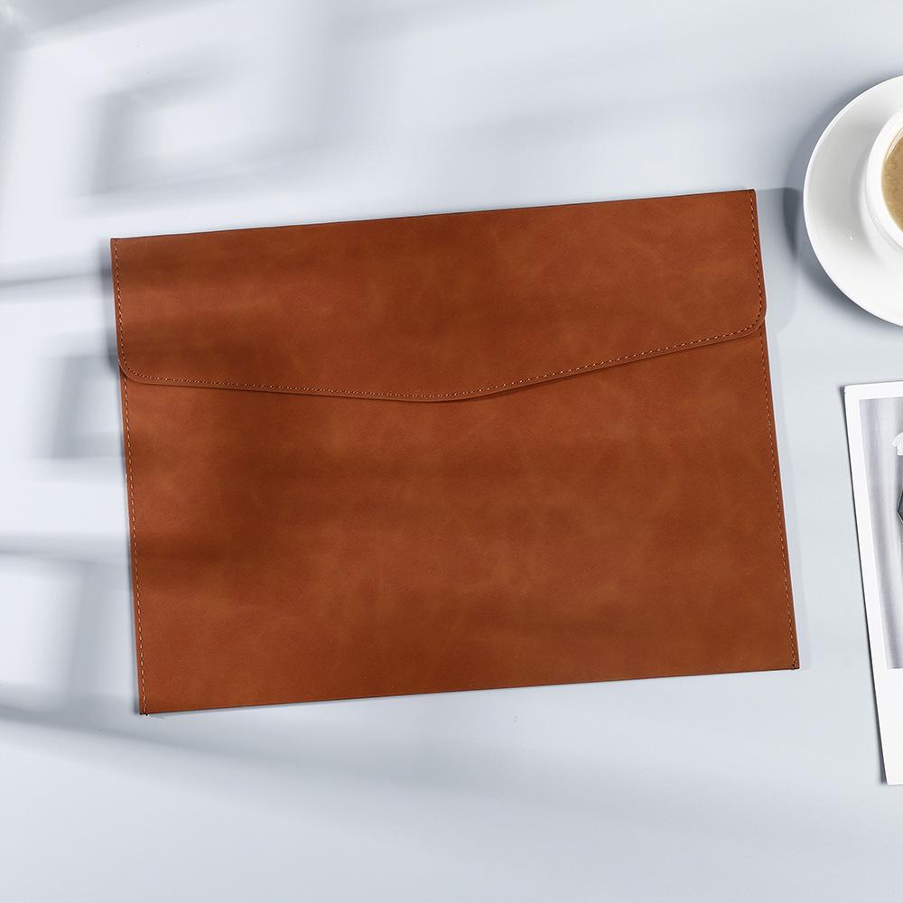 Waterproof Leather A4 Document Folder with Snap Button Closure - Portable, Large Capacity, Business File Organizer