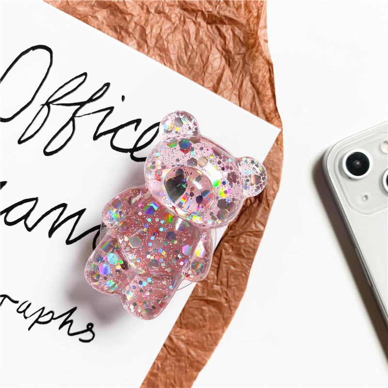 Supporto a Airbag Trasparente per Cellulare a Forma di Orso, Colore Misto con Paillettes, Supporto a Cuscino d'Aria Tridimensionale di Nicchia per Desktop