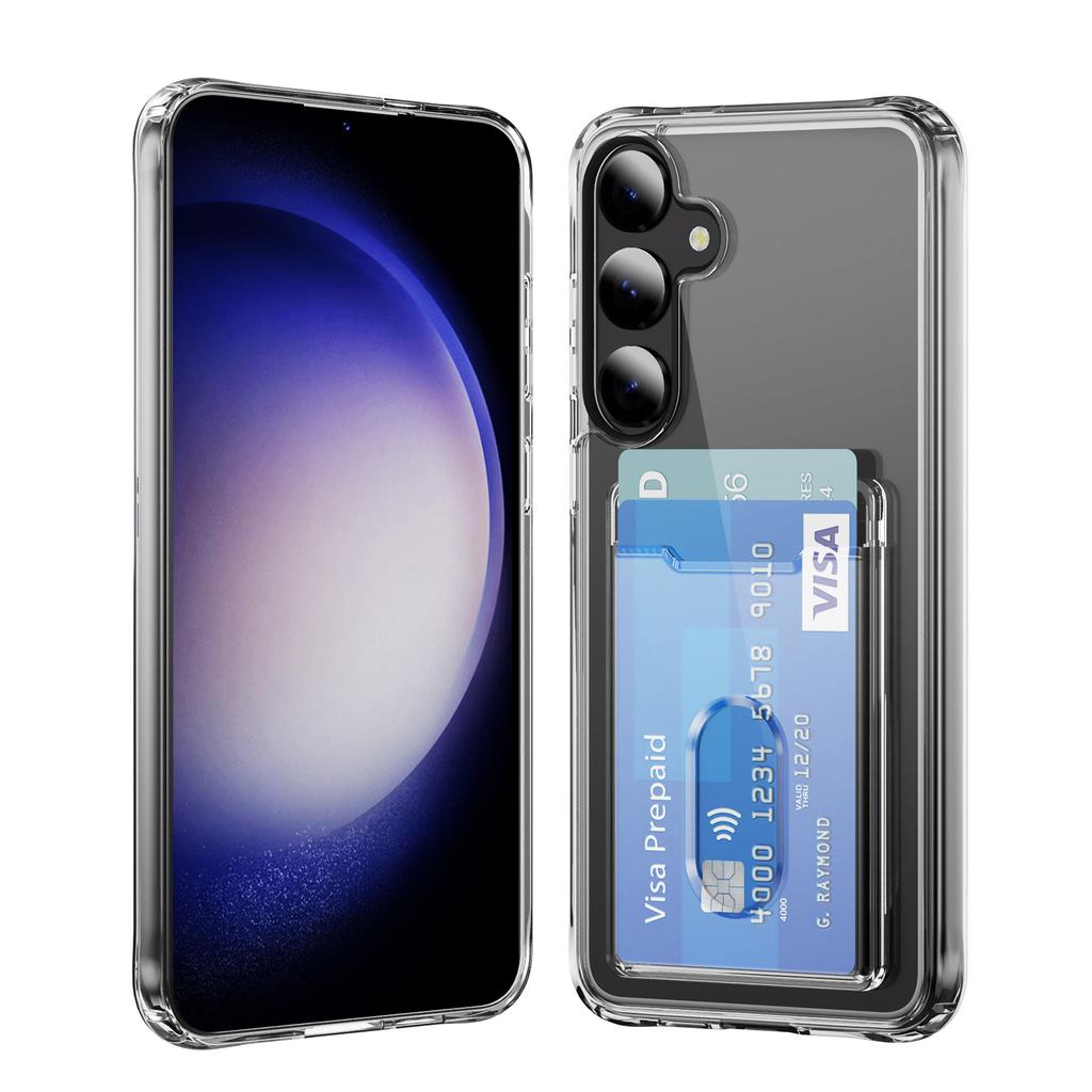 Phone Case with Card Bag, Transparent Acrylic, Yellow Resistant Four Corner Airbag, Anti Drop for Samsung Phone Case