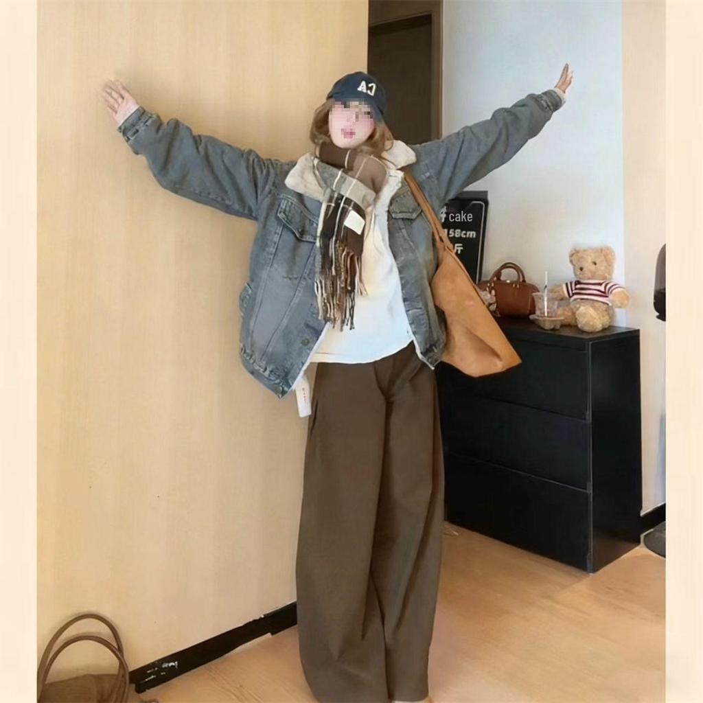 2025 Winter Korean Velvet-Enhanced Thick Denim Cotton Loose Jacket