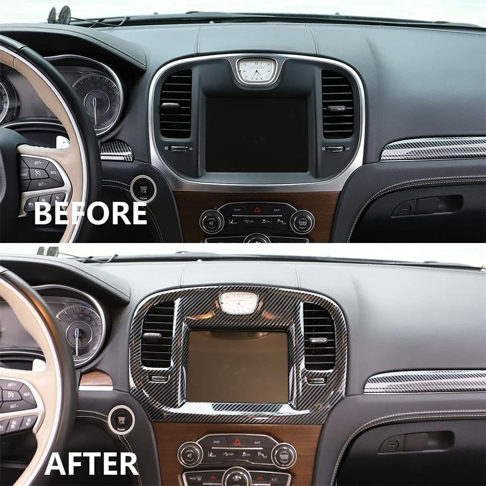 Carbon Fiber Look Central Control Navigation Screen Trim for 2015-2023 Chrysler 300