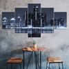 Detroit Michigan Cityscape Skyline Dark Night 5 Piece Five Panel Wall Canvas Print Modern Art Poster Picture Home Decor Gift For Him Her