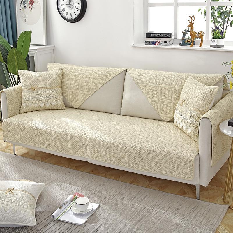 Pure Cotton Sofa Cushion for All Seasons, Cotton Fabric Non-slip Cushion Cover, Simple Modern Set Cover, Seat Cushion All-inclusive