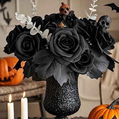 Black Rose Decoration Gothic Bouquet For Halloween Fake Flower Home Party Decor Elegant Vase Table Artificial Flower
