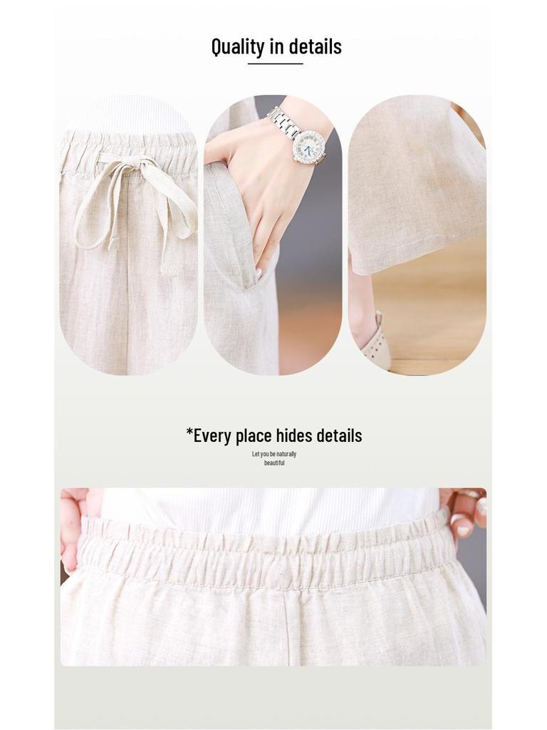Women's 2025 Retro Linen Wide-Leg Pants - Summer/Fall Plus Size Casual Straight Leg