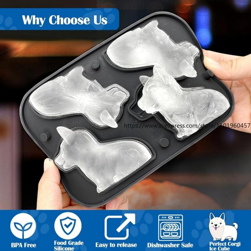 3D corgi dog ice tray Home made ice mold Silicone ice mold with cover Easy demoulding BPA free, suitable for whisky and cocktail