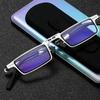 Metal Folding Reading Glasses Portable Ultra Light Anti Blue Light Lens Presbyopia Glasses Men's Rectangular Eyeglasses Eyewears