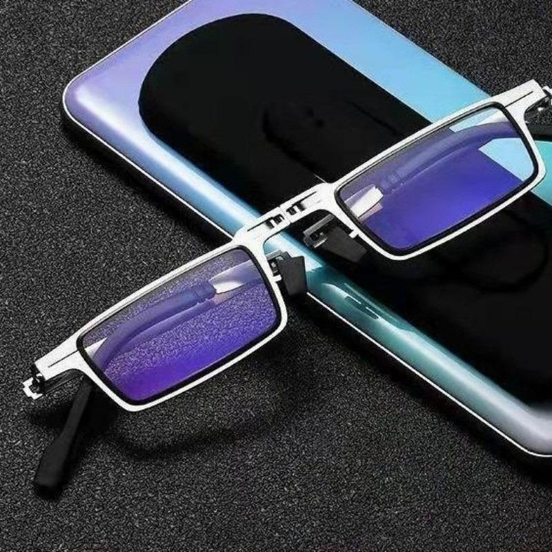 Metal Folding Reading Glasses Portable Ultra Light Anti Blue Light Lens Presbyopia Glasses Men's Rectangular Eyeglasses Eyewears
