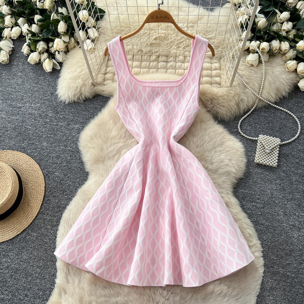 French light luxury sleeveless A-shaped dress women's summer high waist waist thin versatile temperament commuter skirt
