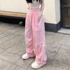 Spring and Summer Striped Splicing Lacing Solid Colour High Waist Commuter Casual Slim Women's Pants