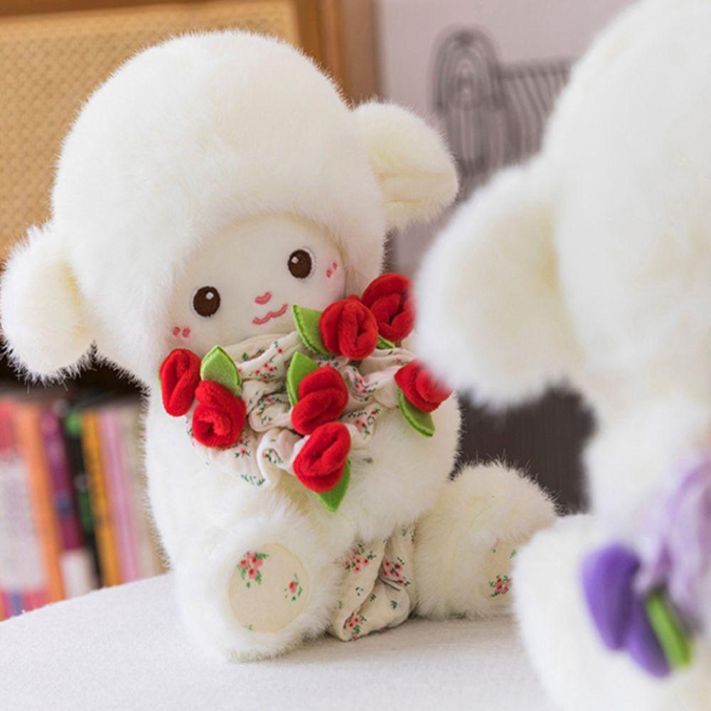 Anime Magnetic Hugging Lamb Small Rose Bouquet Doll Cute Plush Sheep Doll  Birthday Gift