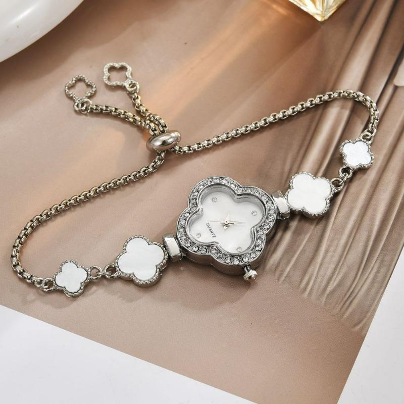 Lättdragen Fyrklöver Armbandsur Dam Grön Diamantbesatt Ljus Lyx Nischad Högklassig Temperament Utsökt