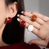 Drop Glaze Oval Earrings Women'S Niche Design Sense Retro Hong Kong Style Earrings Light Luxury Sense Ankola Red Stud Earrings