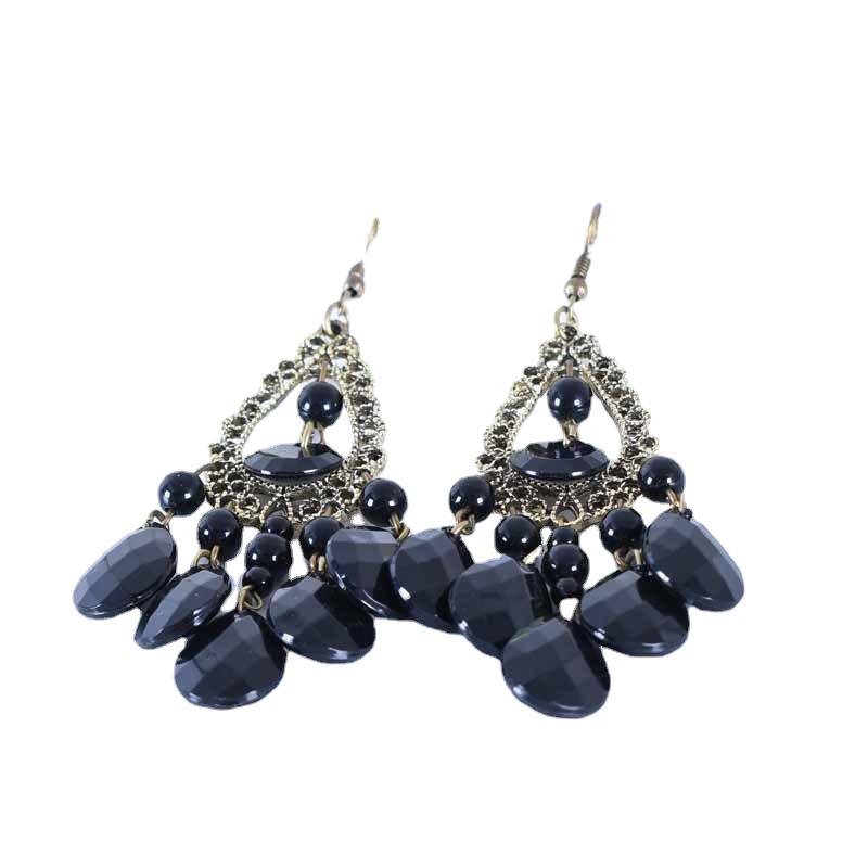 Bohemian Retro Tassel Earrings with Hollow Gem Water Drop Design