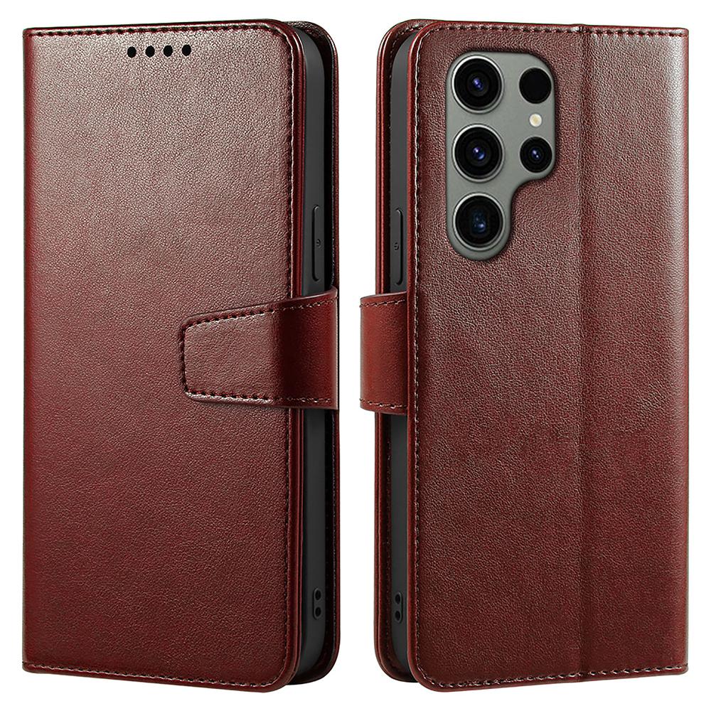 

For Samsung Galaxy S23 Ultra Case Stand Card Holder Wallet Leather Phone Cover Brown
