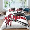 Japanese Samurai Bedding Set King/Queen/Full Size Japan Sunset Scenery Building Silhouette Polyester Duvet Cover Men Black Red