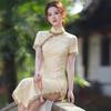 Elegant Champagne Beige Chinese Style Long Cheongsam Dress With Stand Collar Women 2026