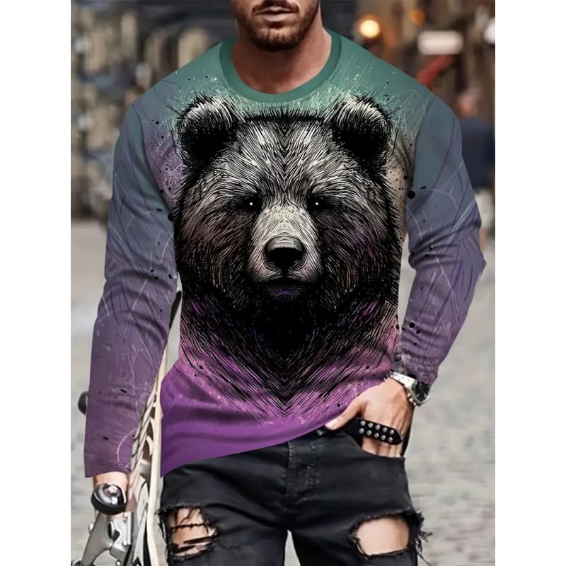 Camiseta informal de manga larga con cuello redondo y estampado para hombre, otoño e invierno