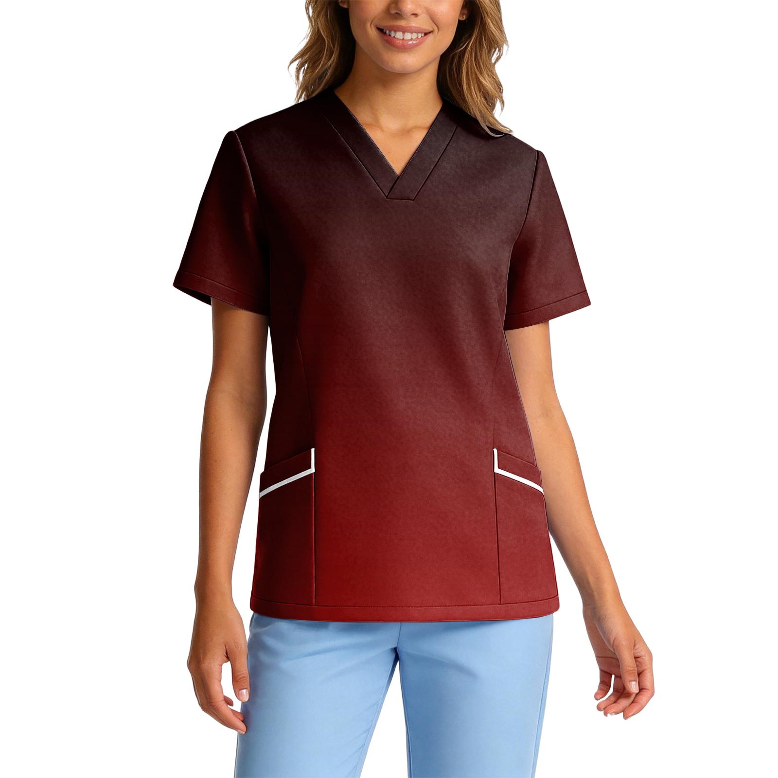

Women’s Stretch Quick Dry V Neck Short Sleeve Pocket Printed Scrub Top for Healthcare Work Uniforms L