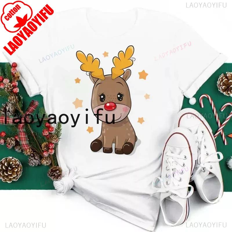 New Year Merry Christmas Women T Shirt Maycaur Christmas Gift Unisex Clothes Kawaii Sika Deer Graphic Shirt Scarf Penguin Tops