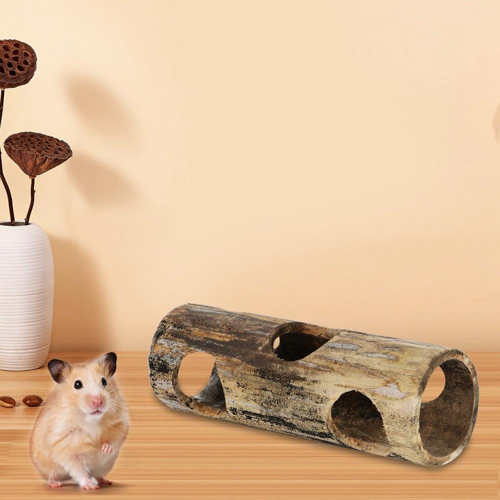 Pet Hamster Bamboo Tunnel Tube Shape Toy for Playing Tooth Grinding(M)