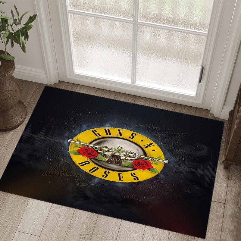 Guns N’ Roses Design Crystal Velvet Carpet Cozy Non?Slip Printed Rug For Bedroom Living Room Entrance