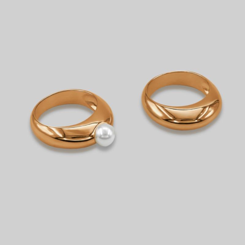 Modern Everyday Bold Double Pearl Rings