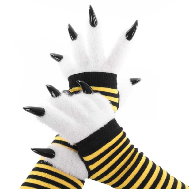 Faux Furs Plush Cats Paws Gloves with Claw Animal Foxes Paws Mittens Fursuit Paws Therians Gear Halloween Costume