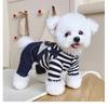 Pet clothes can lead dogs Classic striped denim overalls Autumn and winter models dog costume