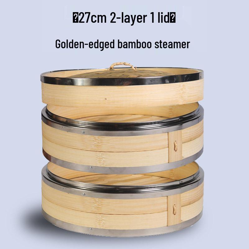 Mao Bamboo Steamer Basket with Stainless Steel Edge - Ideal for Baozi, Mantou, and Xiaolongbao.