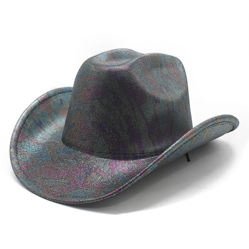 Vintage Textured Western Cowboy Hat Pu Men'S British Top Hat Big Brim Outdoor Shade Jazz Hat
