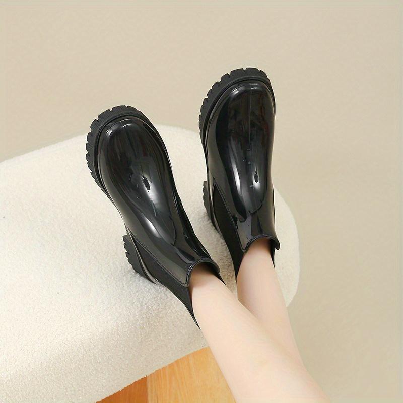 Dames Regenlaarzen met Dikke Zool, Elastische Inzetten voor Gemakkelijk Aantrekken, Gecushioneerd Comfort, Zwart/Geel/Groen, Modieus Casual & Professioneel Schoeisel