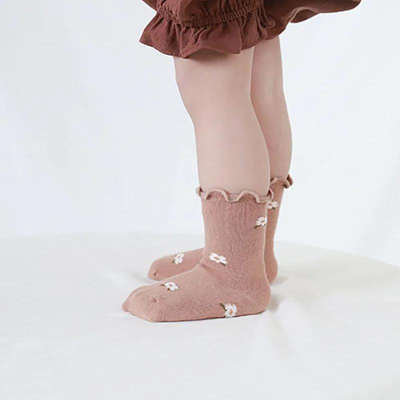 5 Pairs a Lot Autumn Kids Cute Floral Socks Children Girls Flower Cherry Non Slip Socks Baby Floor Walking Socks