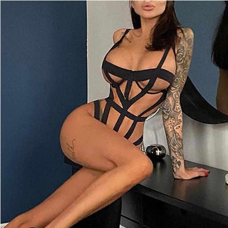 Bandasje Bodysuit Kvinner Eksotiske Kostymer Sexy Undertøy Kropp Uthult Sensuell Intime varer Sex Erotiske klær