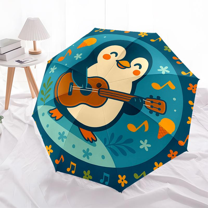 Penguin Playing Guitar Sticker - Cute Animal MusicDecal for Kids Room DecorUmbrella, Portable 3-Fold Compact Umbrella for Men & Women Gift
