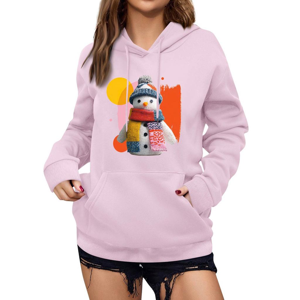 Women's Winter Christmas Printed Pullover Hooded Sweatshirt Fleece Long Sleeve Sweatshirt