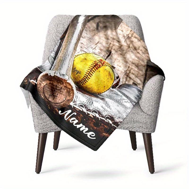 Yellow Softballcustomize Your Name Outdoor Blanket Suitable For All Seasons Comfortable And Warm Soft Blanket Suitable For Travel Gifts For Relatives