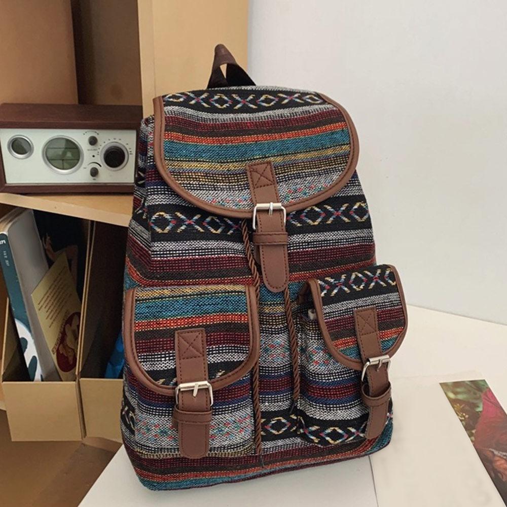 Fashion Ethnic Style Shoulders Backpack Adjustable Strap Large Capacity Kids Schoolbag Casual Plaid Travel Rucksack
