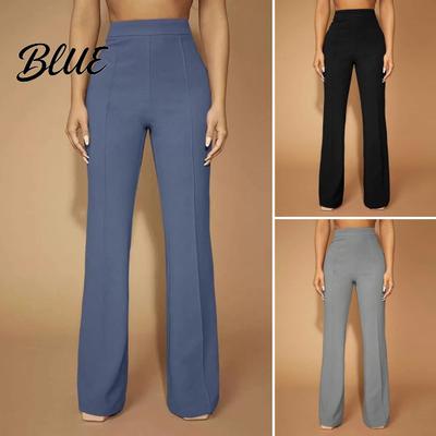 Women Formal Pants Suit High Waist Solid Color Zipper Design Simple Trousers Dress Business Commuting Work Travel School Easy Wear