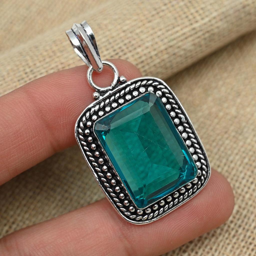 Indicolite Tourmaline Gemstone 925 Sterling Silver Handmade Jewelry Lovely Pendnat