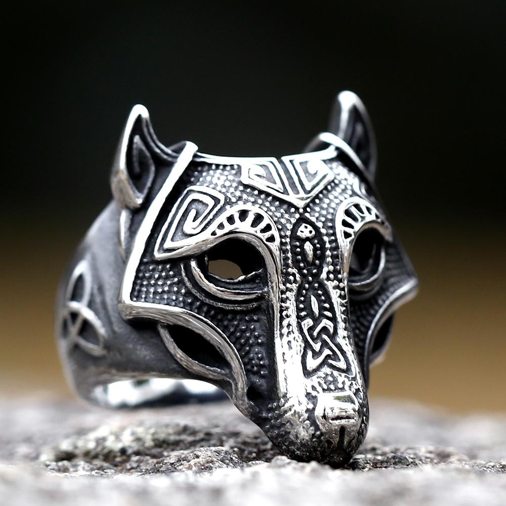 New Viking Githic Style Stainless Steel Ring Men Nordic Trinity Wolf Head Wedding Rings Jewelry Boyfriend Gift Free Shipping