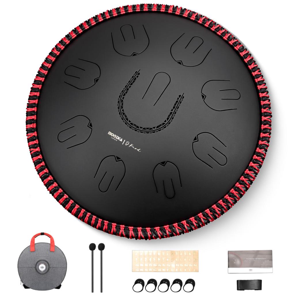 MOOZICA 14 Inch 35cm Slit Drum Tongue Drum 18 Notes D Minor 440Hz Handpan Steel Tandam Octave Overtone Design Meditation Yoga Zen Music Therapy