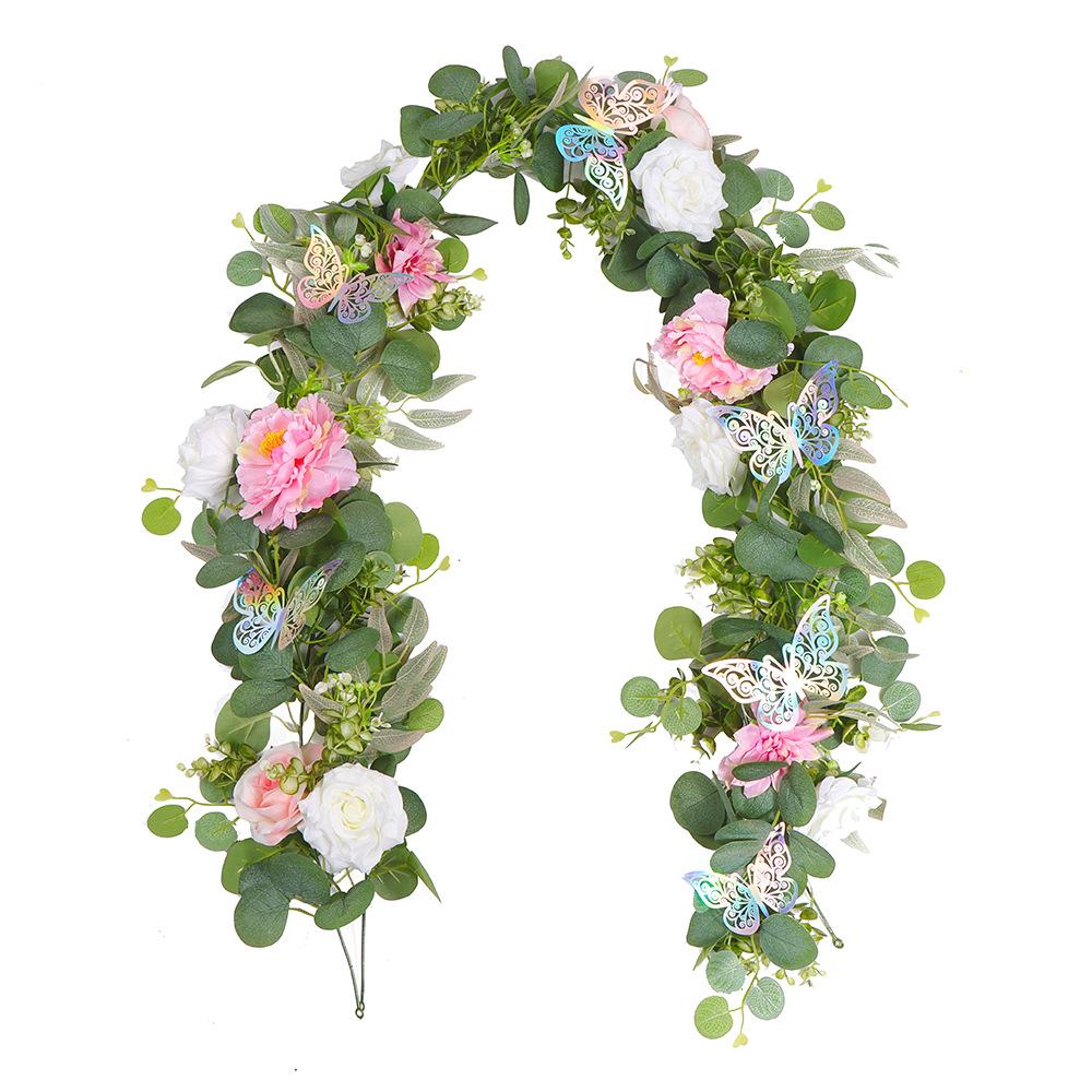 Simulated Spring Rattan, Rose With Flowers, Butterfly, Peony, Home Decoration Custom Simulated Green Plants