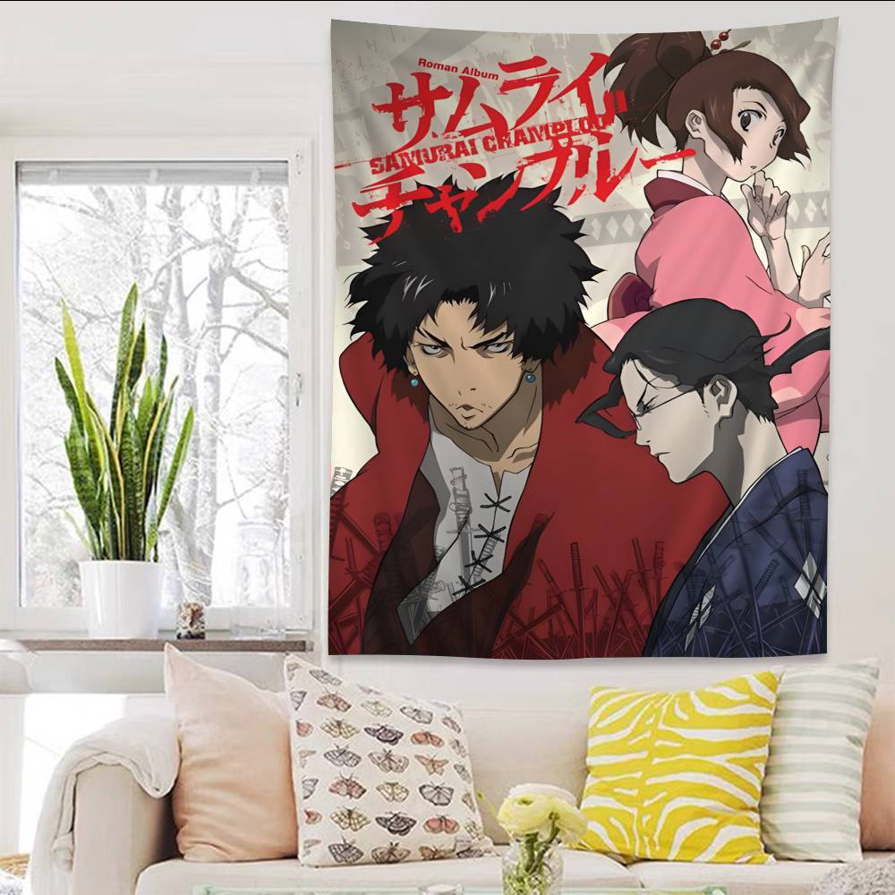 Vintage Samurai Champloo Anime Colorful Tapestry Wall Hanging Hippie Flower Wall Carpets Dorm Decor Japanese Tapestry