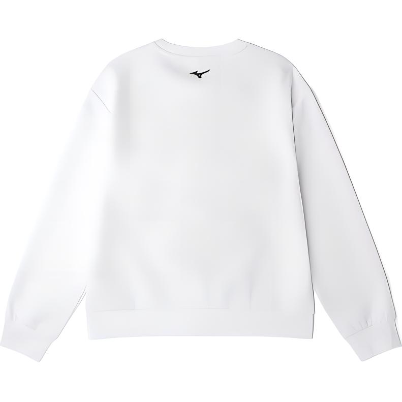 Mizuno Logo Design Versatile Casual Round Neck Long Sleeve Sweatshirt Women sweatshirt White K2CC22A3