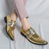 New Men Gold Red Pointed Trend PU Shoes with Rivet Buckle Decoration Loafers  Nightclub Stylist Shoes Large Sizes 37-46