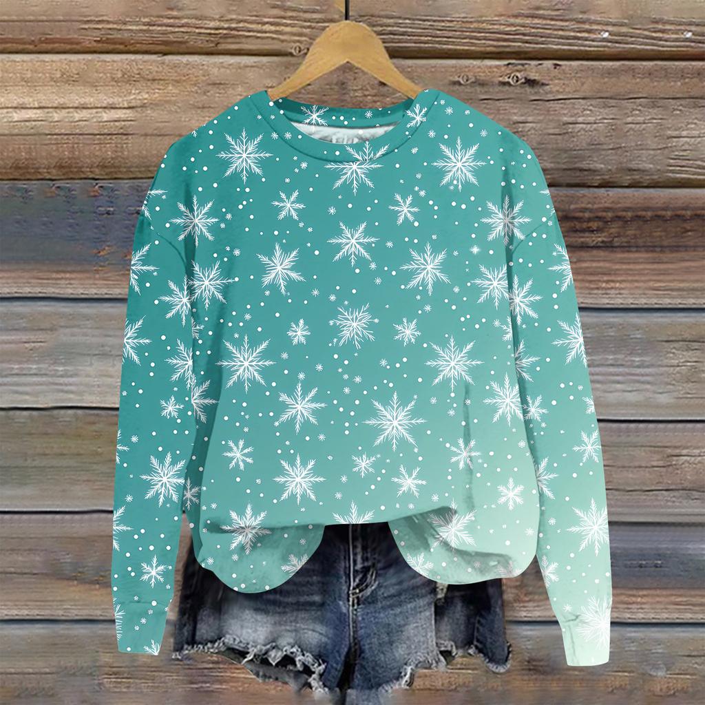 Women's Christmas Printed Casual Fashion Long Sleeve Round Neck Pullover Top