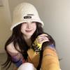 Women's Autumn and Winter Patch Plush Fisherman's Hat Big Head Circumference Korean Version Versatile Warm Japanese Basin Hat Trendy
