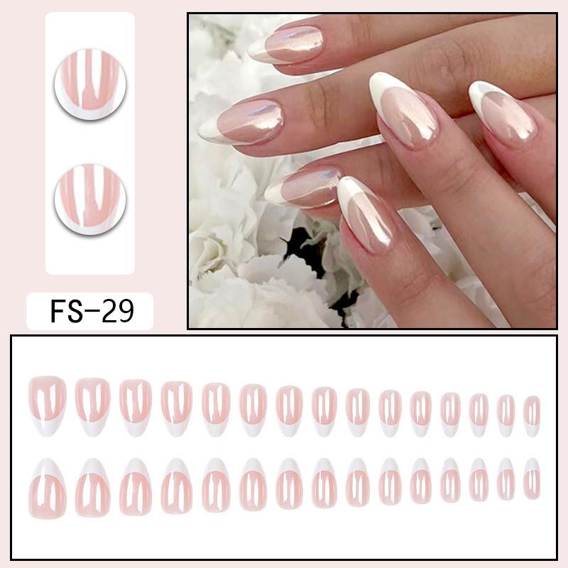 24 Pcs Nude Acrylic Press On Nail Art Short Medium Cheap Artificial Nails Simple White Black French Tips Fake Nails Set For Glue
