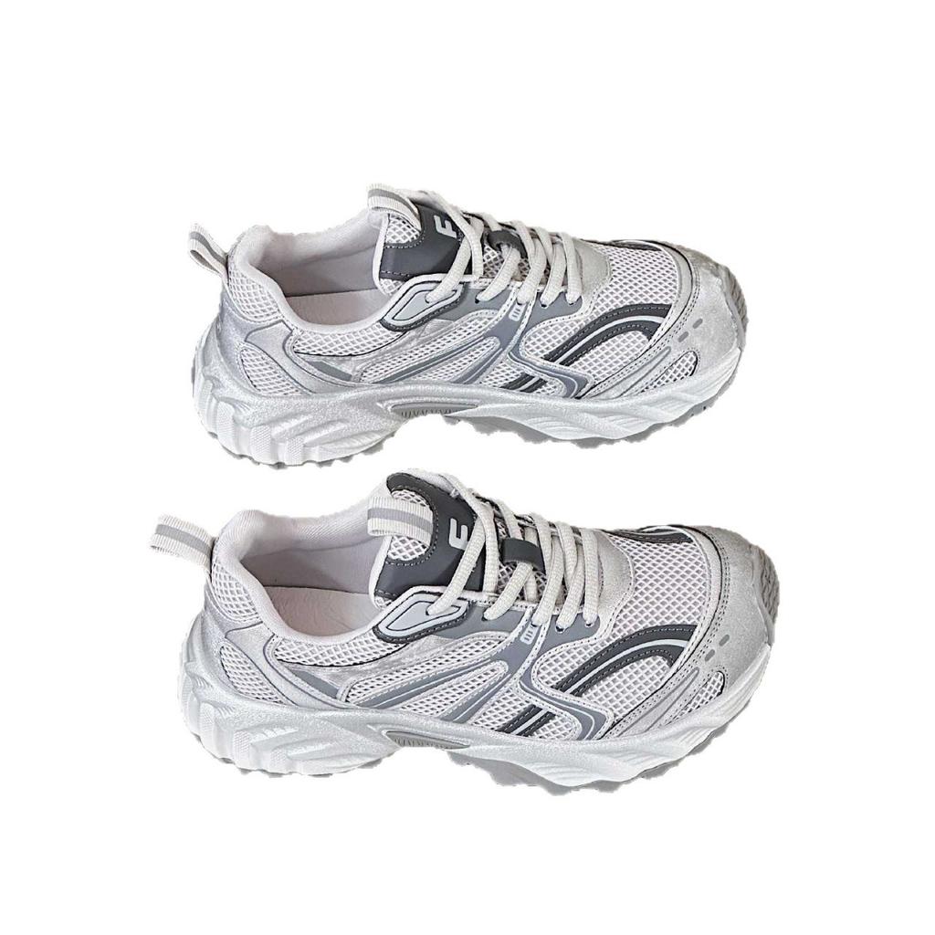 Thick-soled Leather Mesh Breathable Dad Shoes Women's 2025 New Height-increasing Versatile Outdoor Mountaineering Sports Shoes Running Shoes Tide